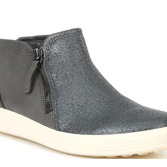 Ecco Soft 7 Nubuck Zip Bootie Women's Sizes NEW Gray Leather Textured Upper - Picture 1 of 11